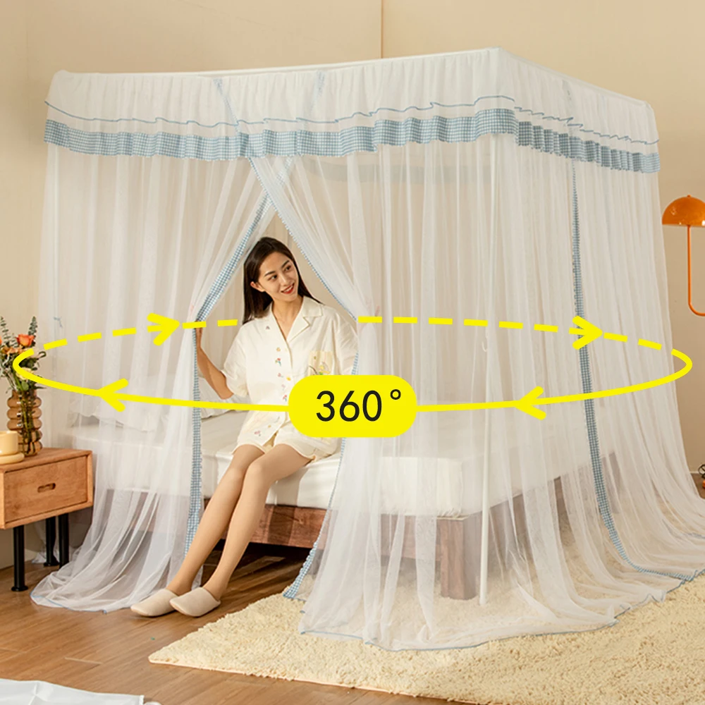 YanYangTian Cream Mousse Mosquito Net Square Luxury Mosquito Bedding Net Tent Romantic bed canopy Full perimeter mosquito proof