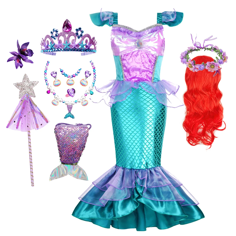 Girls Mermaid Dress Princess Charm Dress Cosplay Costumes For Kids Girl Birthday Party Stage Dress Halloween Clothing