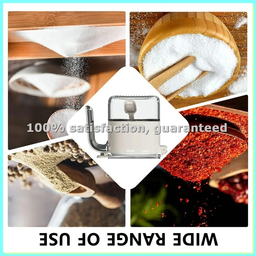 Glass Seasoning Containers Seasoning Box with Lid and Spoon Airtight Canister for Salt Pepper Powder Dining Pantry B-AD23