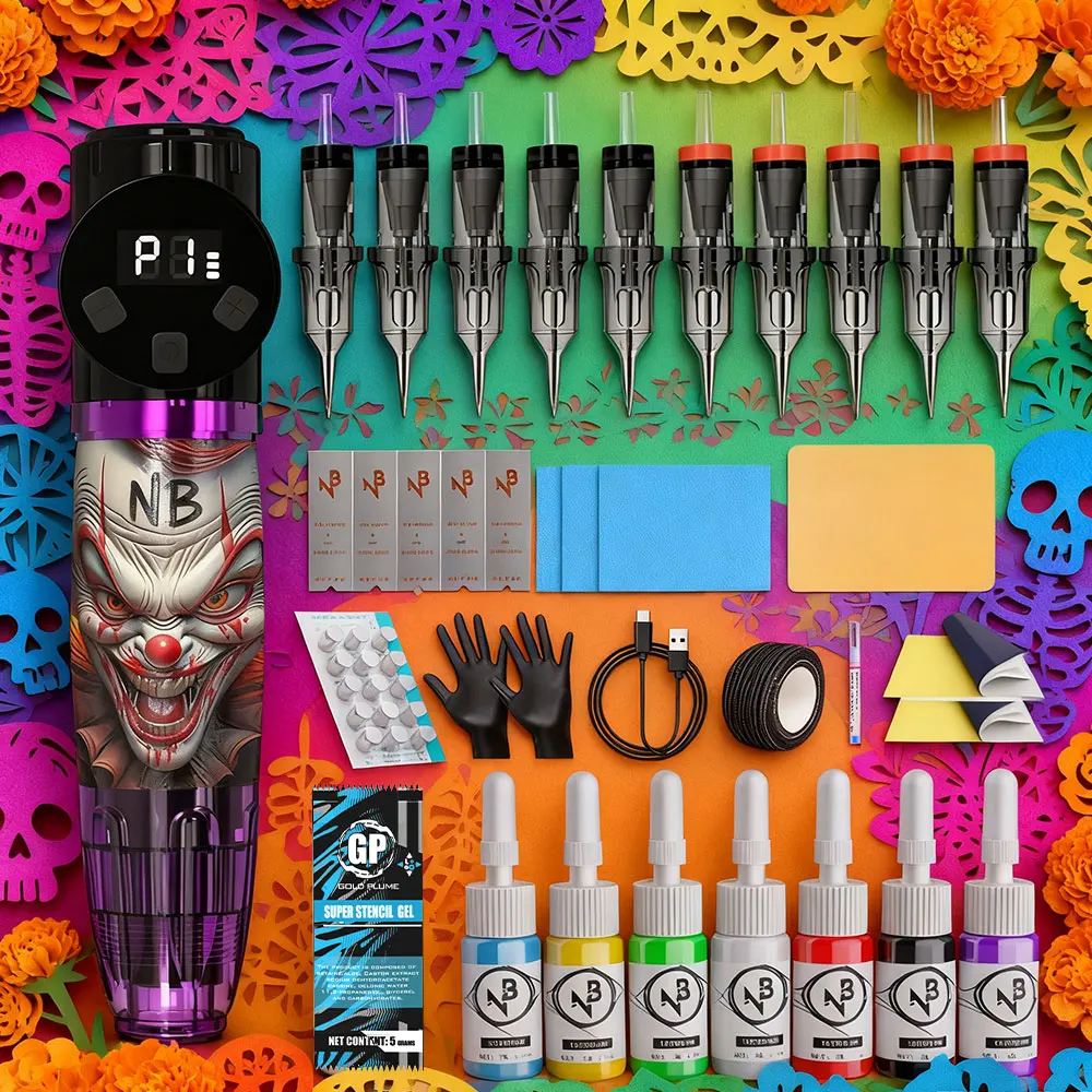 

Набор для тату Goldplume: фиолетовый аппарат для татуировок, беспроводной блок питания для перманентного макияжа