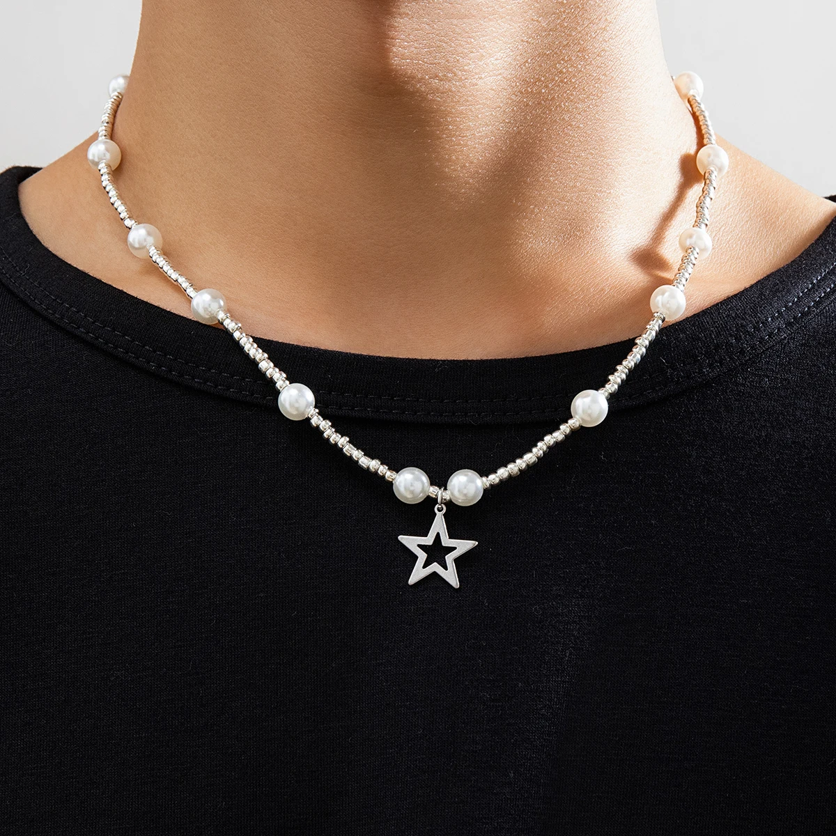 Imitation Perlen Perlen Ketten mit kleinen Sternen Anhänger Halskette Männer trend igen Perlen Kragen am Hals Accessoires Modeschmuck