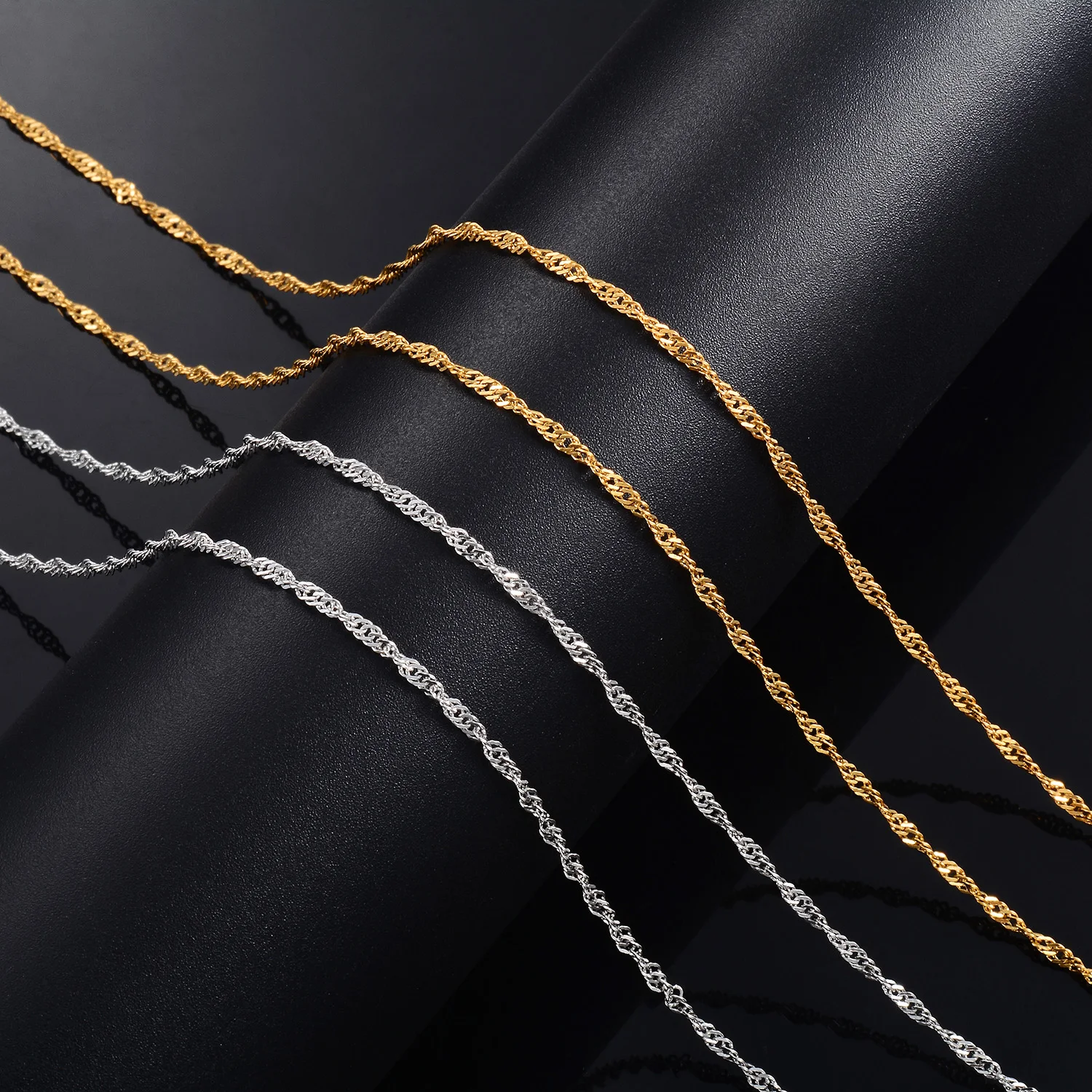 Winzige Wasserwellen-Ketten aus Edelstahl, anlaufbeständige Halskette, Großhandel für Modeschmuck-Zubehör – Detail 4