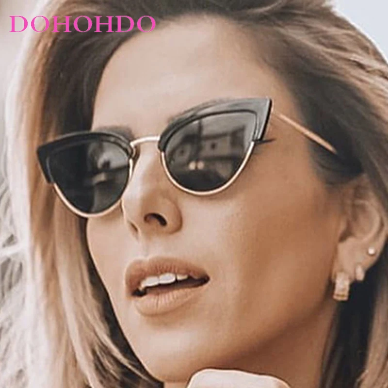 

DOHOHDO New Sexy Fashion Trendy Cat Eye Sunglasses Women Brand Retro Gray Thick Sunglasses Men Shades Eyewear Gafas De Sol UV400