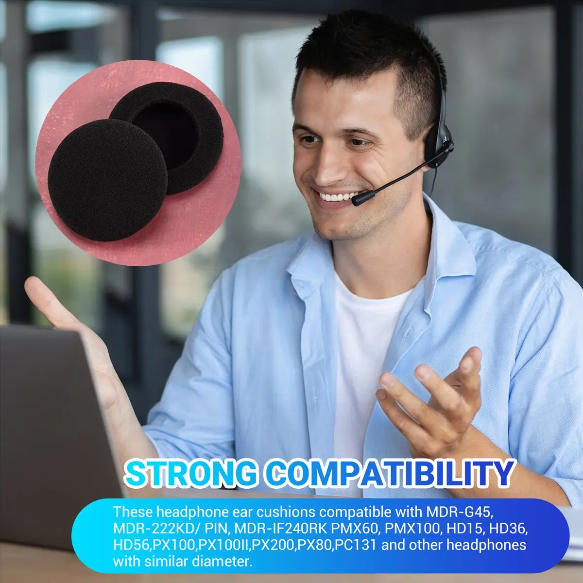 A40I Thickened Earphone Cover Ear Pad Earmuff, Sponge Cover, 60mm Replaceable Headphone Accessory Protective Cover, Universal