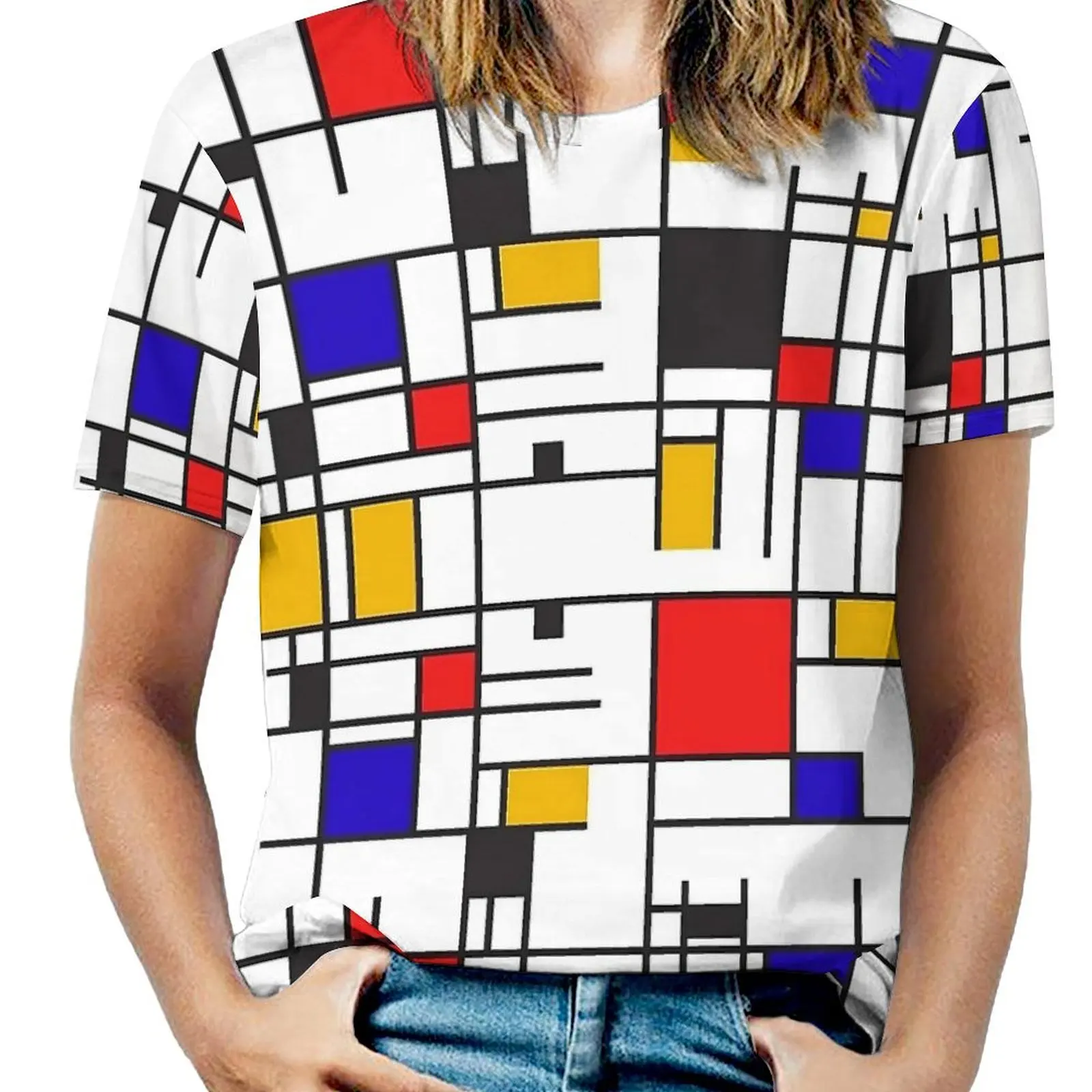 Homless Mondrian T-Shirt O Neck Check Print Oversize T Shirts Short Sleeve Fashion Tshirt Woman Beach Hip Hop Custom Clothing