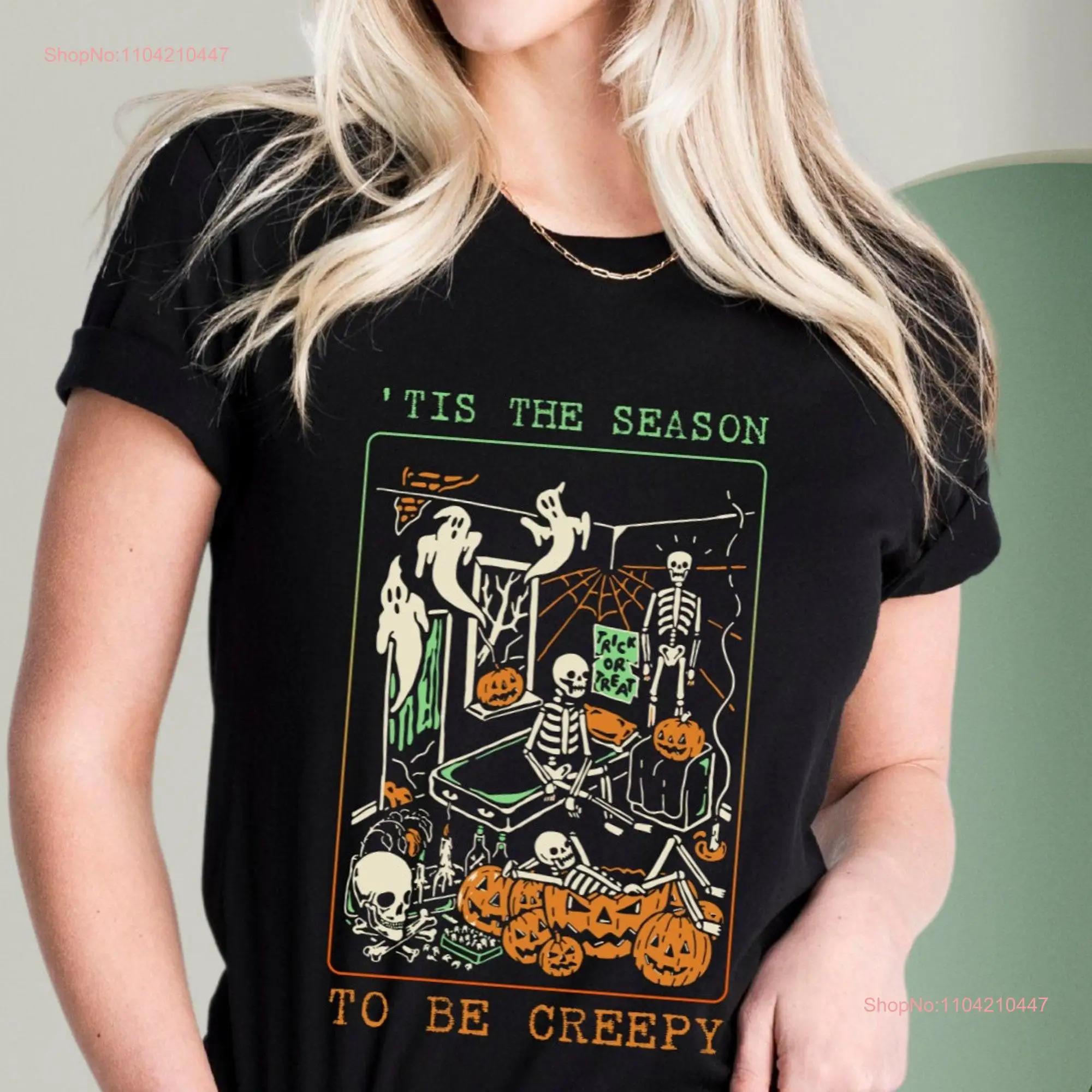 Tis The Season To Be Creepy T Shirt Funny Halloween Spooky Holiday Trendy Apparel Festive Fall long or short sleeves