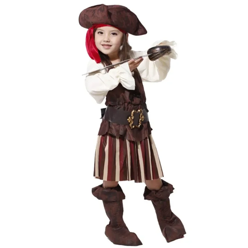 Girls Elis pirat kapitan przebranie na karnawał dzieci Halloween Purim sukienka na karnawał piratów w ubraniu kapitana Karaibów