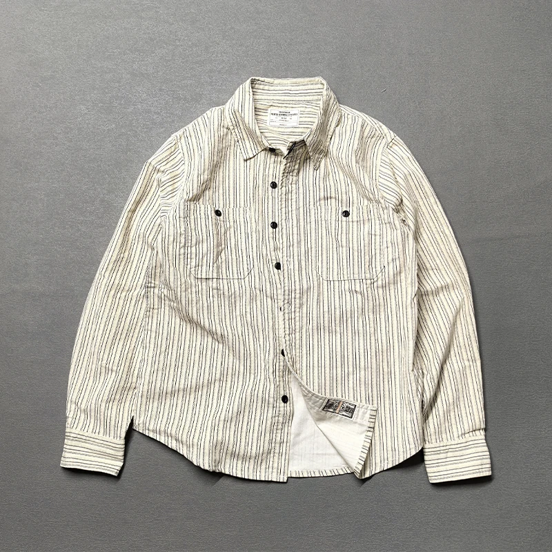 

Осень-зима 2022, новая вельветовая полосатая рубашка в американском стиле ретро с длинными рукавами и лацканами, мужские простые повседневные блузки с двойными карманами