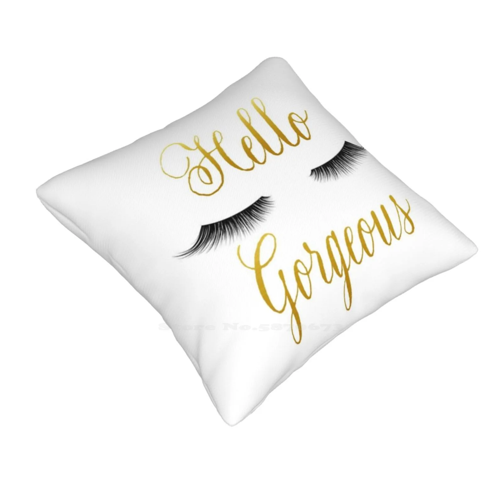 Hello Gorgeous Pillows Case Bedroom Home Decoration Hello Gorgeous Eyelashes Gold Black Mascara Eye Makeup Beauty Queen Trend