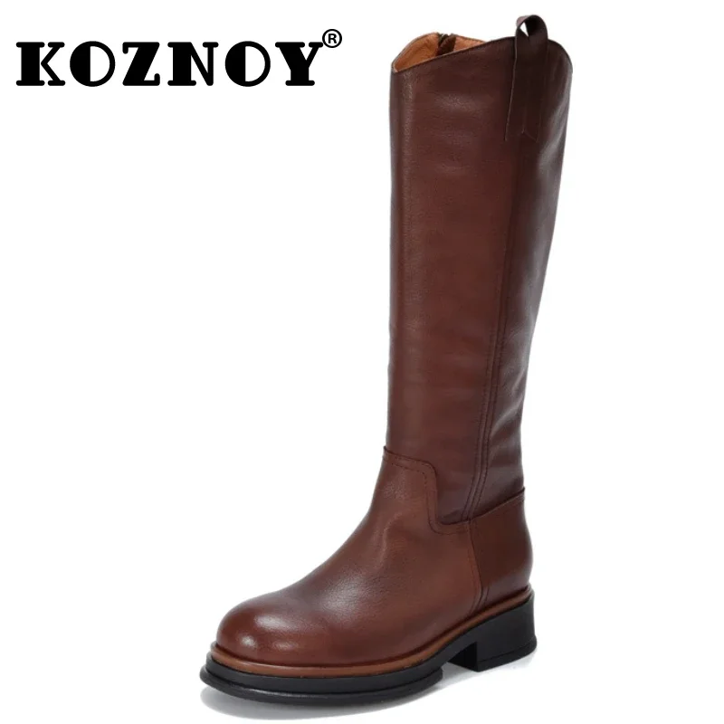 Koznoy 4.5cm mucca in vera pelle stivaletti alti alla caviglia donna piattaforma zeppa autunno Boot Flats moto inverno scarpe di peluche