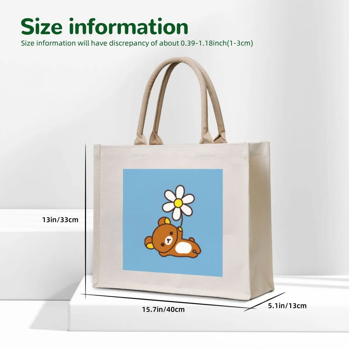 Brown Bear Rilakkuma With Daisy Flower Tote Bag canvas tote Custom bag reusable shopping bag