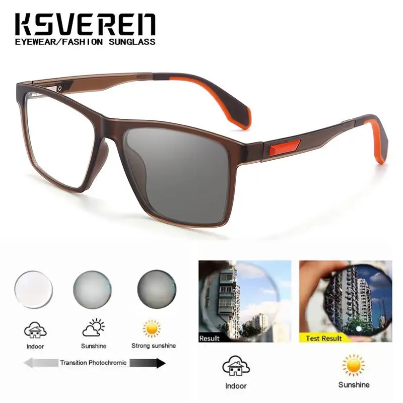 KSVEREN TR90 Square Photochromic Reading Glasses for Women Men Fashion Optical Eyewear Prescription Glasses Glasses Frame
