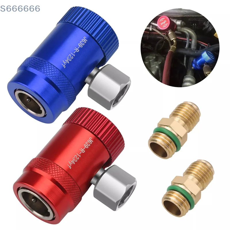 

2Pcs R1234yf Quick Connector Adapter Auto AC High/Low Side R1234yf Quick Couplers Refrigerant Adapters Conversion Kit
