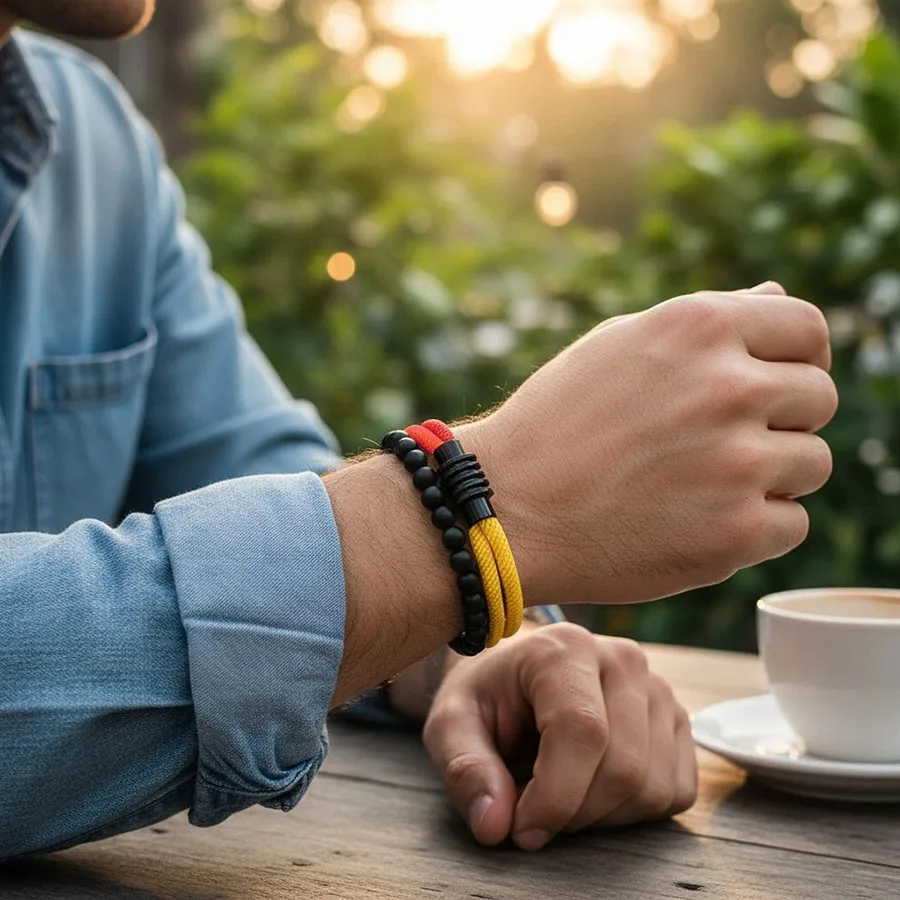 

Панк, 2 шт./компл., мужской браслет, аксессуары для одежды, магнитная пряжка, двухслойный, 6 мм, эластичный браслет из оникса, для отдыха, верховой езды Homme Joias