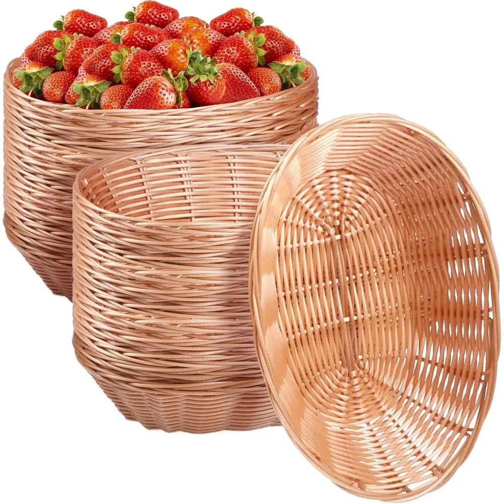 

Light Brown Oval Plastic Baskets, 24-Pack, Ideal for Small Fruits, Bread, Easter Gifts, Kitchen & Restaurant Storage, Serving &