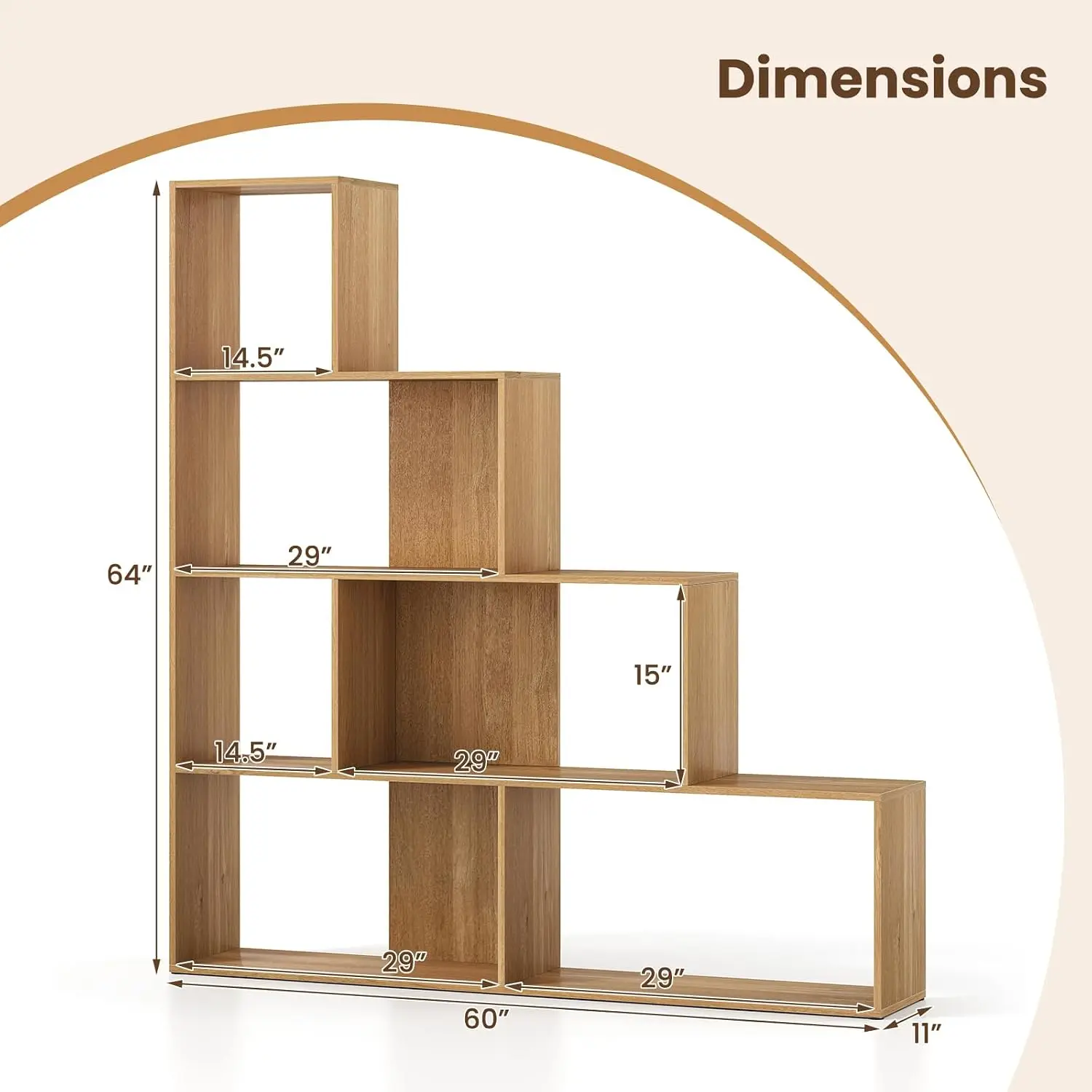 Ladder Corner Bookshelf, 4 Tier 6 Cube Stepped Etagere, 10 Shelf Storage Display Rack for Living Room Home Office, Customized