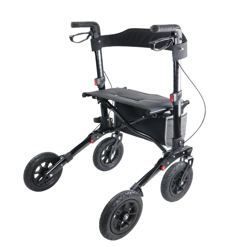 Rollator With Rubber Wheels Quick Folding Rollator Aluminum Outdoor  Rollator Walker  With Pneumatic Tire  All Terrain Walker