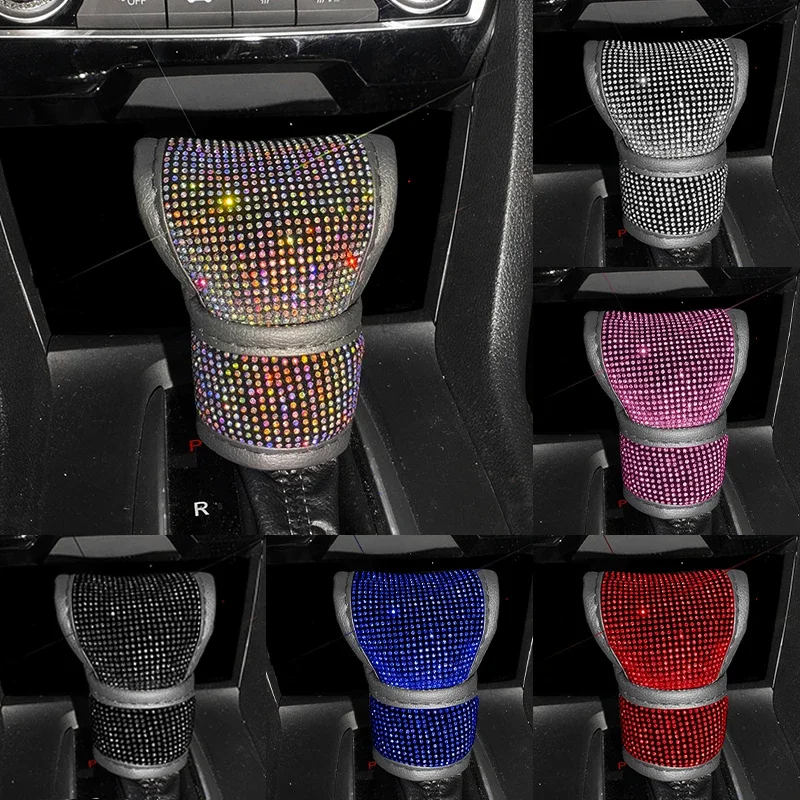 

Bling Bling Car Shift Gear Cover Leather Auto Gear Shift Knob Cover Universal Crystal Rhinestones Car Accessories for Women