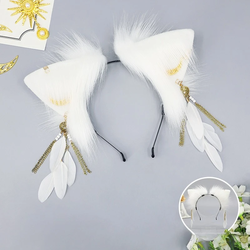 Handmade Plush Faux Fur Fox Ear Headband Subculture Dress up Animal Wolf Hairband Halloween Cosplay Cool Party Props 4