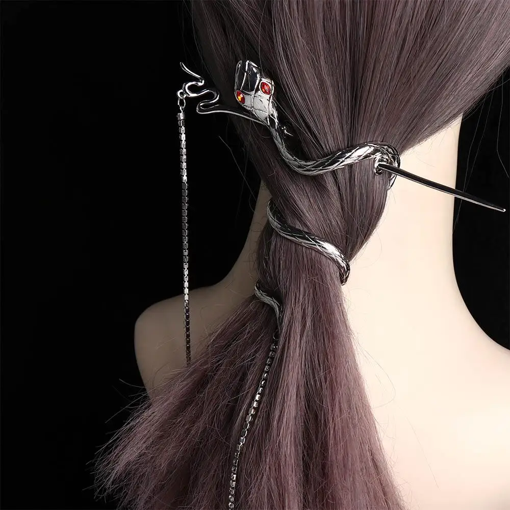 Metal Snake Hair Stick Classic Hairpin Hair Fork Hanfu Hair Fork Hair Accessories Tassel Chinese Style Hair Stick Headwear