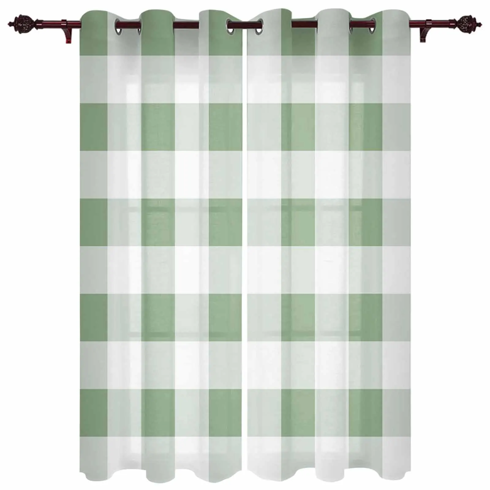 Sage Green Checkered Pattern In Spring Modern Hall Curtains for Living Room Bedroom Window Curtains Panels Drapes