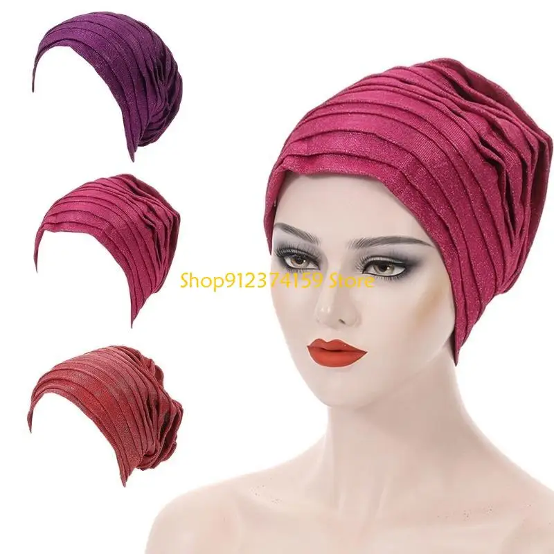 G5AE Glitter Hijab Hair Scarf Wrap Stretchable Turban for Ladies Fashion Headties