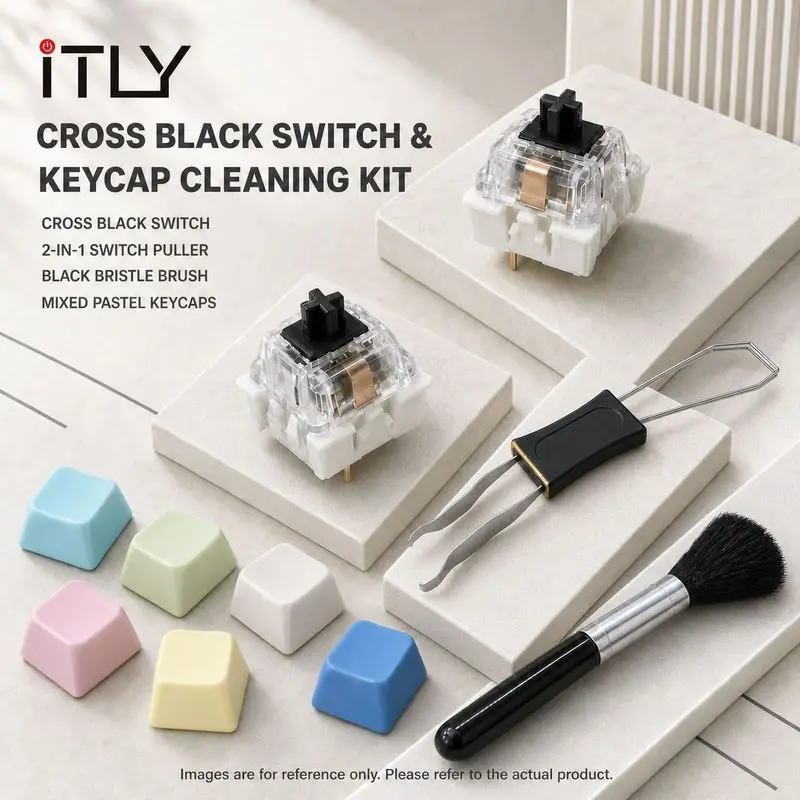 iTLY Blue Keyboard Switches, 3-Pin Clicky Tactile Mechanical Keyboard Switches, Complete DIY Replacement Kit with Switch Puller