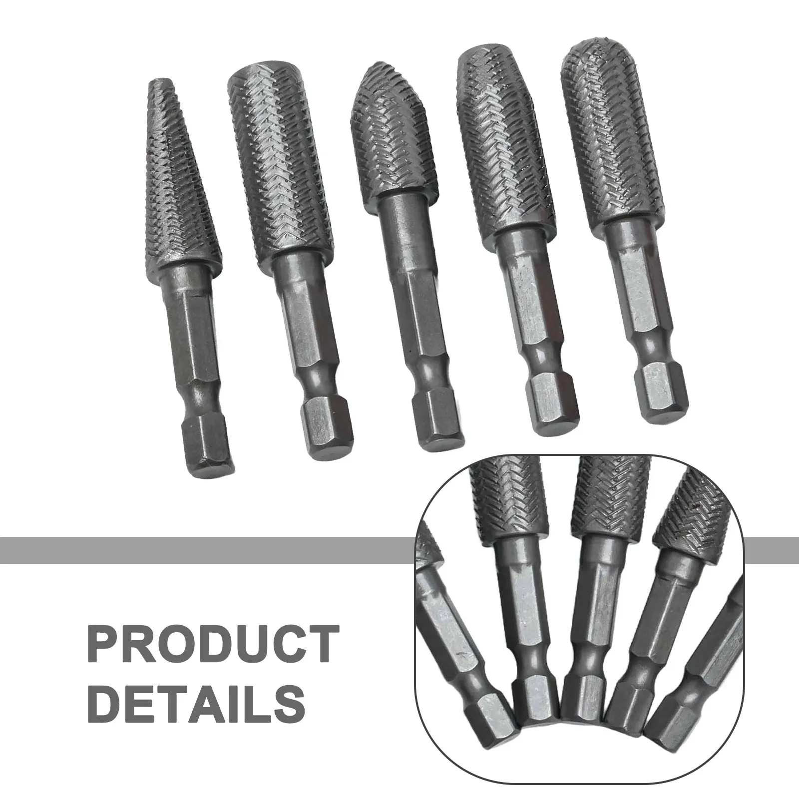 5Pcs Hex Shank Rotary Rasp Bits Set Steel Rotary File For Milling Filing Shaping Engraving Grinding Grooving And Modification