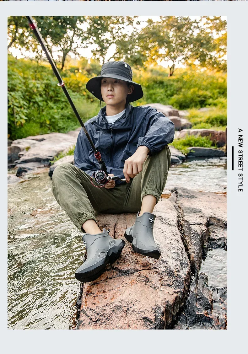 Unisex Kurze Regenstiefel Rutschfest Verstärktes PVC-Material Runde Zehenkappe Knöchelhoch Paarstiefel für Frühling und Sommer Wasserschuhe – Detail 22