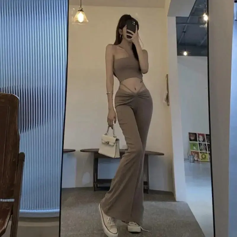 2024 Summer Solid Short Sleeves Bandage Sexy Crop Top Wide Leg Pants Leggings 2 Pieces Set Bodycon Sexy Party Club Y2K