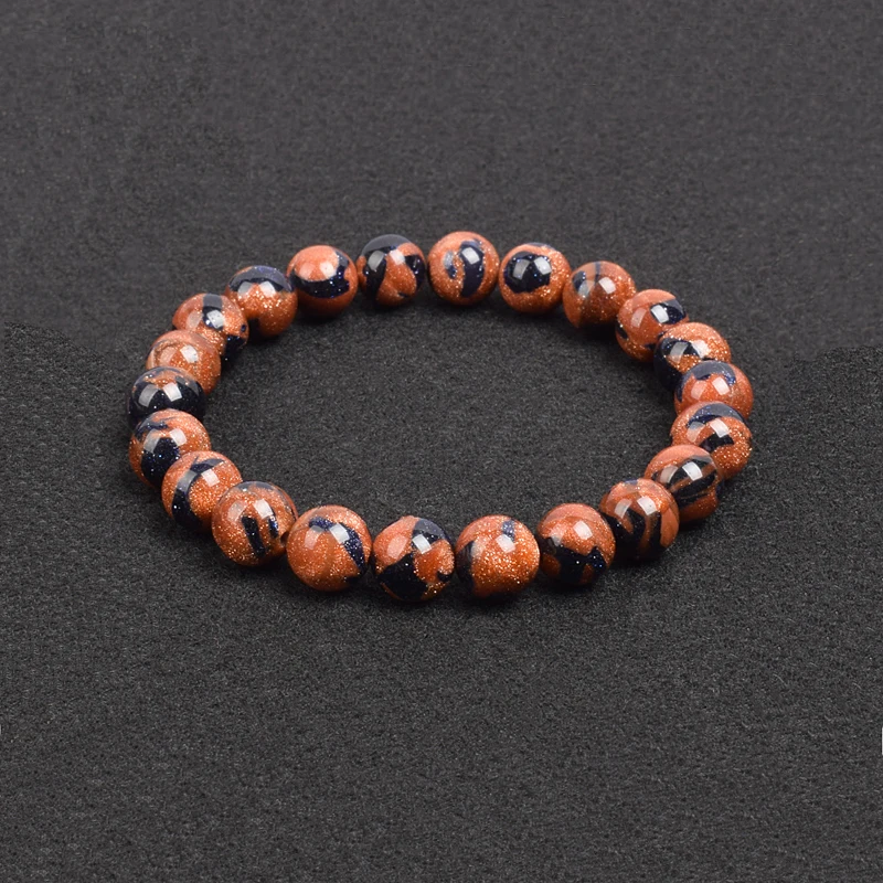 Natural Blue SandStone Round Beads Bracelet & Bangle 4-12 MM Blue Green Golden Sand Stone Fashion Starry Sky Wrist Jewelry Gift