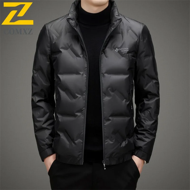 COMXZ 2025 Mens Down Jacket Outdoor Office Lightweight Parka Stand Collar Windproof Travel Comfortable Autumn Winter Coat