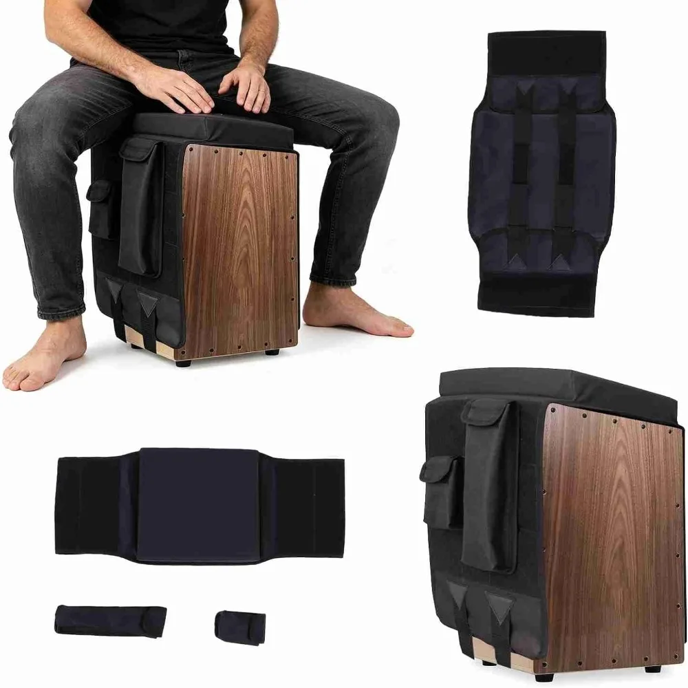 Ergonomic Cajon Saddle Adjustable Strap Lightweight Cajon Drum Seat Cushion Non-Slip Base 2 Side Pockets Portable Drum Saddle