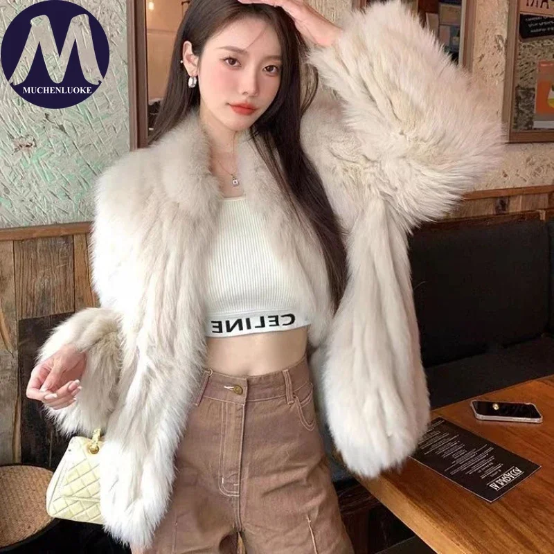 

Women's Fur Coat Winter New Imitation Fox Fur Stripe Stand Collar Coats Korean Fashion Casual Loose Street Trends Warm Jackets