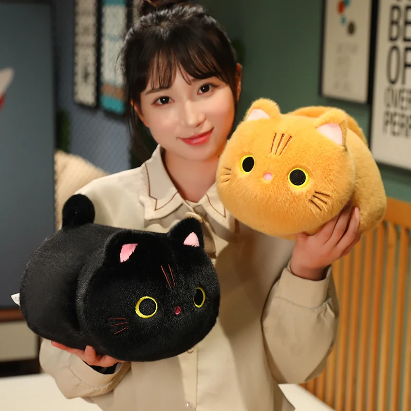 

25~100cm Cartoon Lying Cat Soft Toy Long Plush Orange Black Grey White Stuffed Animal Plushie Peluche Sleeping Bolster Gift