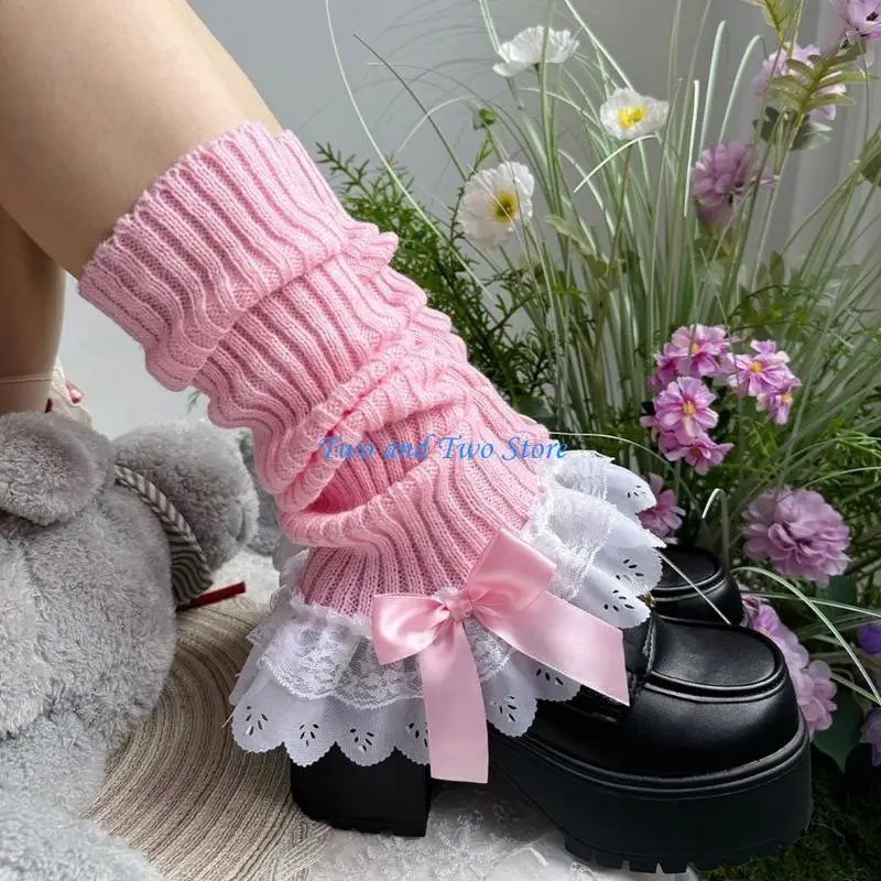 

HX6F Ruffle Leg Warmers for Women Girls Lolitas Leg Warmer Knitted Long Socks Gothic Harajuku Leg Cover Middle Tube Stockings