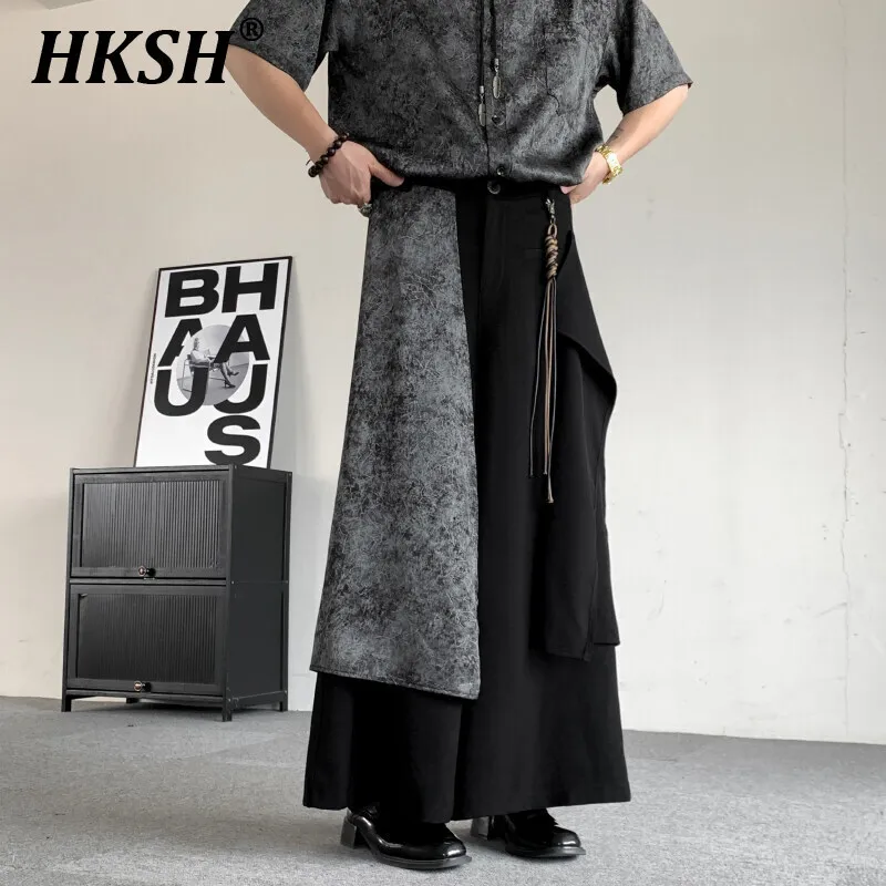 

HKSH весна осень новые мужские элегантные модные китайские нишевые темные свободные шикарные повседневные брюки-юбка до щиколотки HK6288