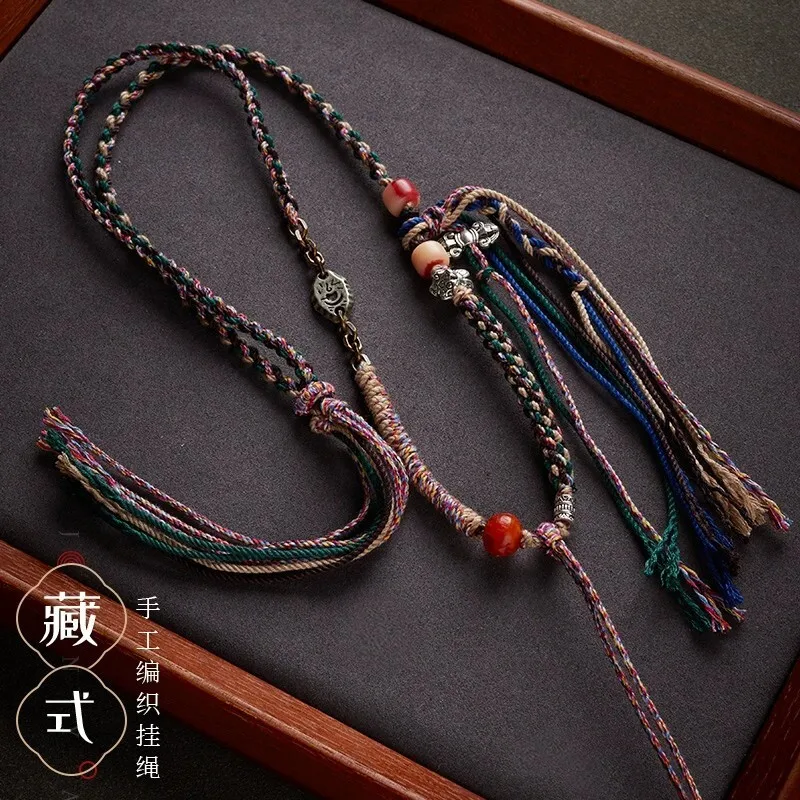 

Tibetan Style Handmade Woven Thangka Tianzhu Buddha Brand Necklace Beeswax Jade Pendant Rope Sweater Chain Lucky Jewelry
