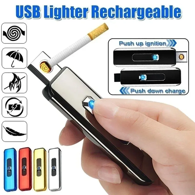 Metal Rechargeable Electric Flameless Cigarette Lighter , Ultrathin Windproof Touch Lighter , Smoking Cigarette Accessories Gift