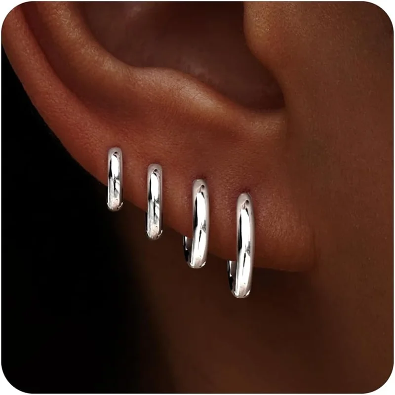 4 زوج/مجموعة الفولاذ المقاوم للصدأ دائرة هوب أقراط للنساء الكلاسيكية الصغيرة اللولب الأطواق حلقة حلقة Huggie الغضروف ثقب المجوهرات #2