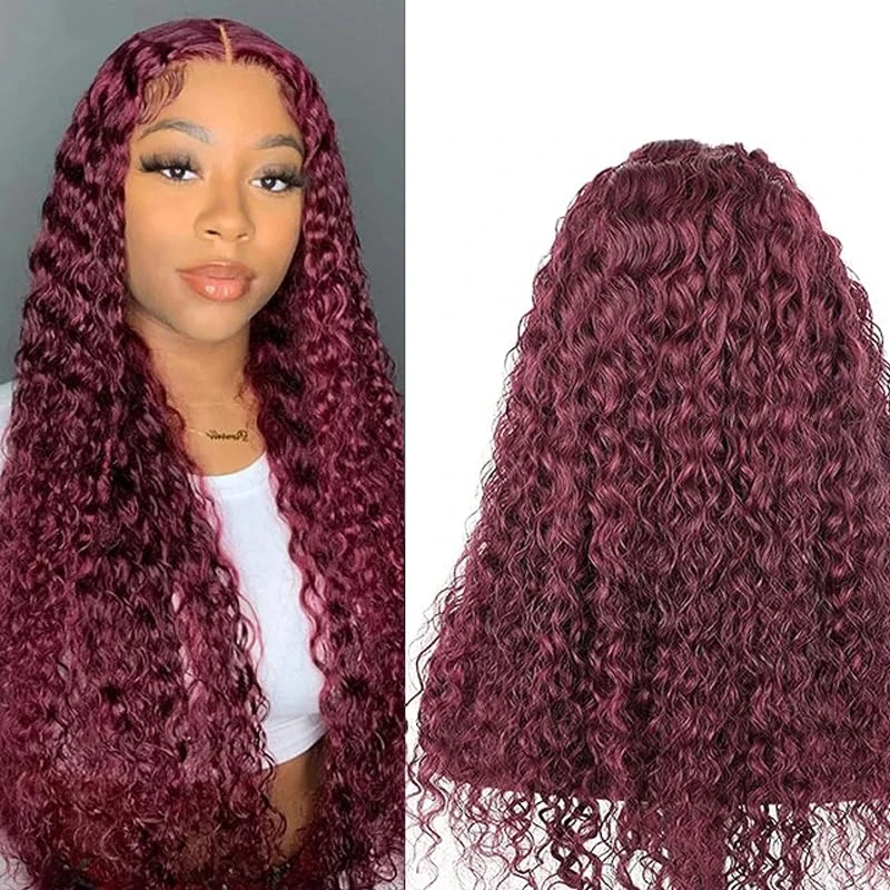 99J Front Lace Colored Wig Baby Hair Pre Combed Wig 13x4 Deep Wave Water Ripple Wine Red Wig Suitable For Women