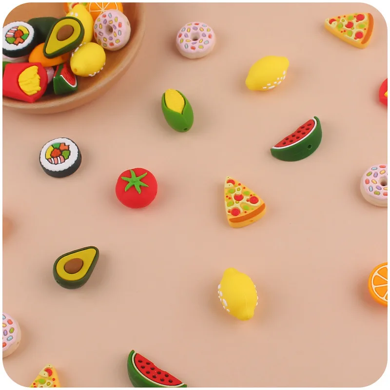 1pcs New Cartoon Fruit Silicone Beads for Baby DIY Pacifier Chain Bracelet Toy Teething Baby Feeding Stroller Accessories view 4