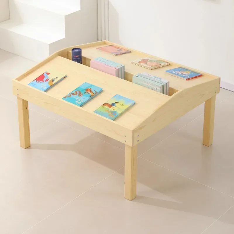 Kindergarten children's library reading room solid wood reading picture book library special inclined learning desks and chairs