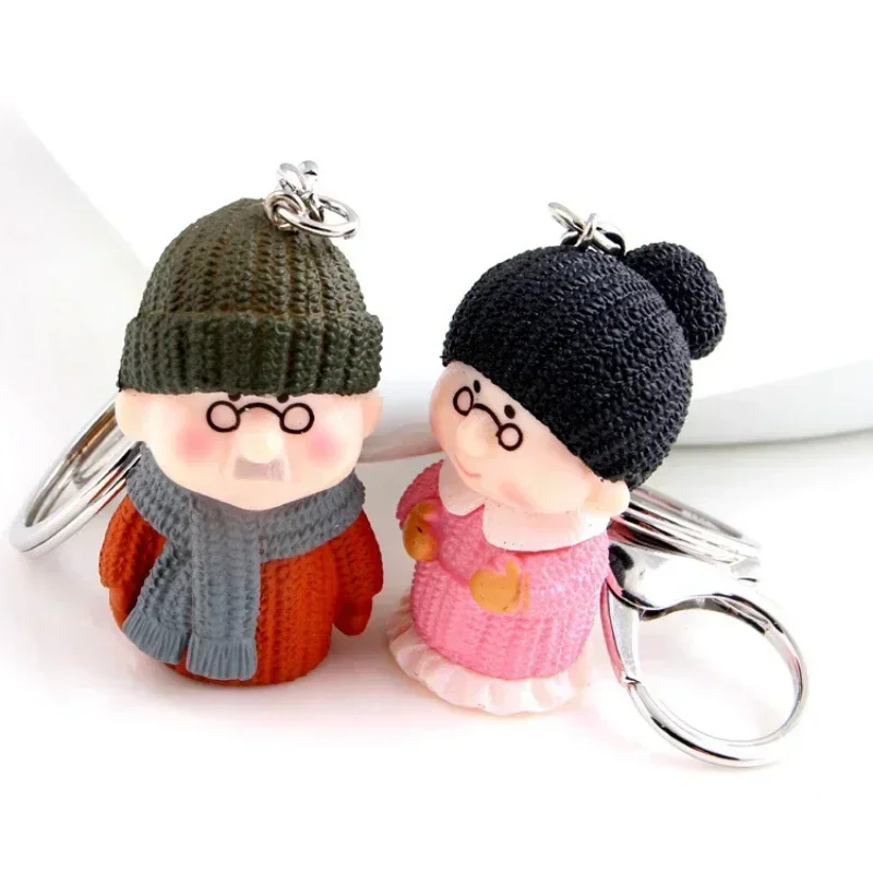 Resin Knitted Woolen Doll Grandpa Grandma Couple Keychain Pendant Solid Material Valentine's Day Christmas Sweet Romantic Gifts