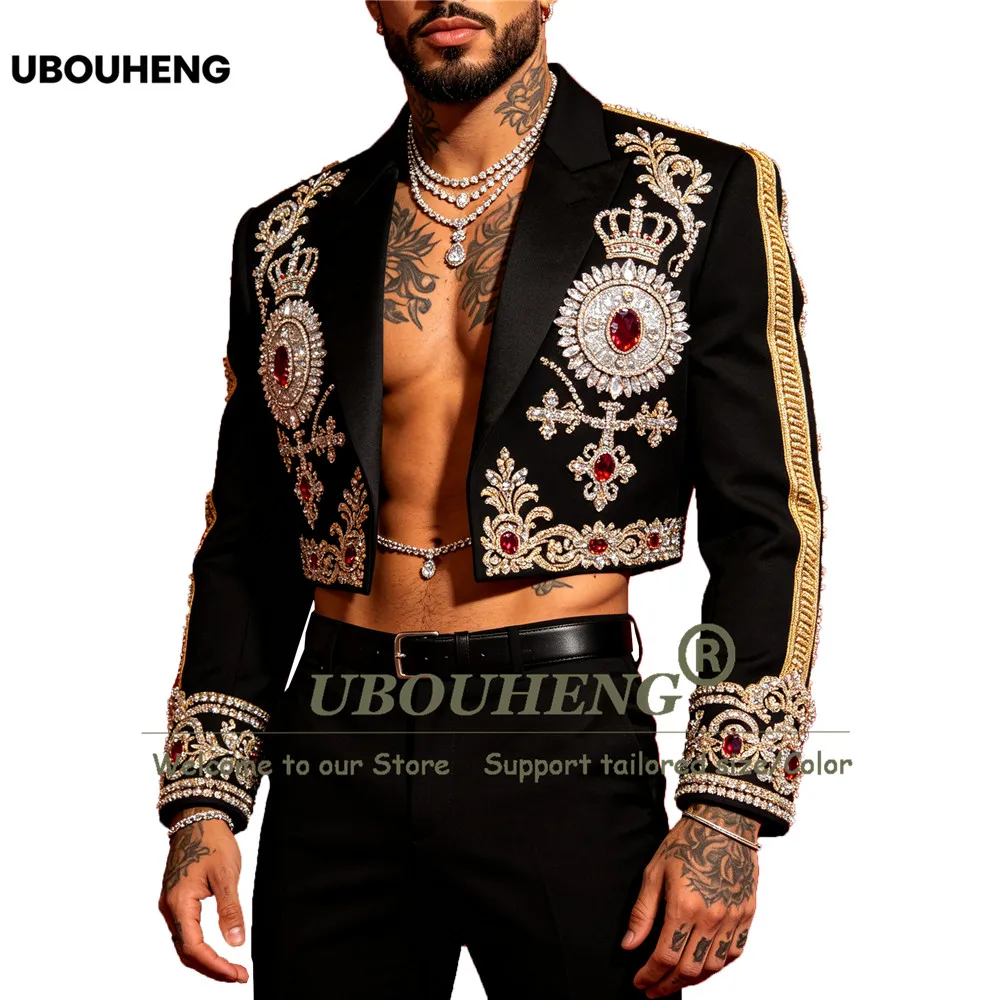 Exquisite Male Fashion Suits Slim FIt Single Diamond Beading Sequin Jacket Pants 2 Pieces Sets Groom Formal Party Tuxedo Attire