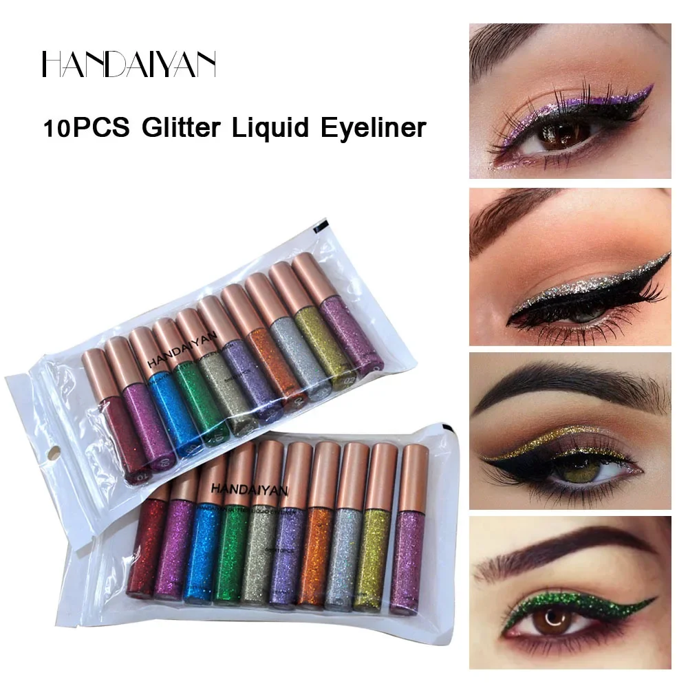 Pearlescent Liquid Glitter Eyeliner Set Lasting Waterproof Highly Pigmented Metallic Shimmer Eyeliner Sparkling Eyeshadow Tint