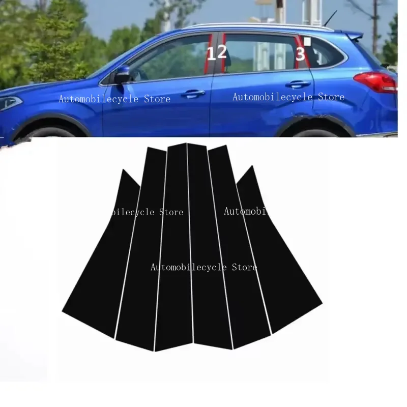 6PCS Glossy Black Pillar Posts Fit For  Chery Tiggo 5  2014 2015 2016 2017   Window Moulding B C Center Sticker Cover