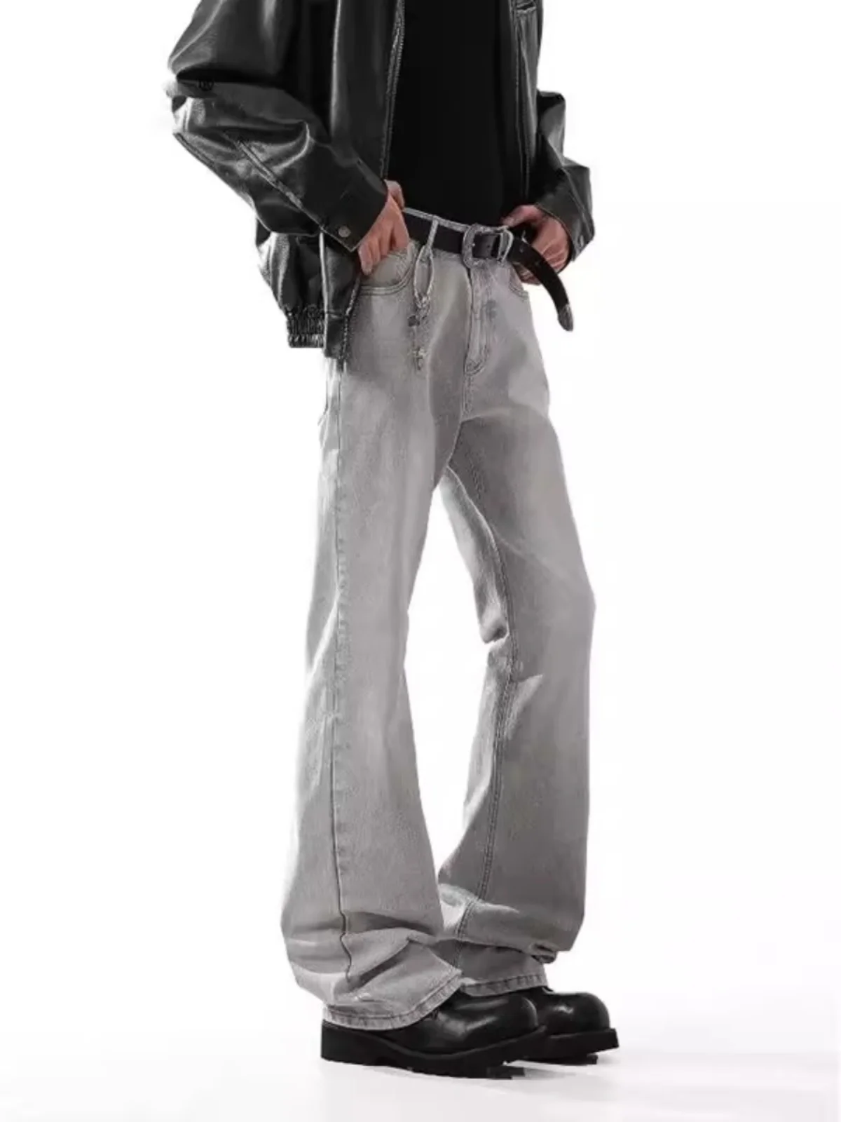 

Smoky Grey Bootcut Knife Jeans Men's High Street Vibe Straight Leg American Style Youth Fashion Long Pants