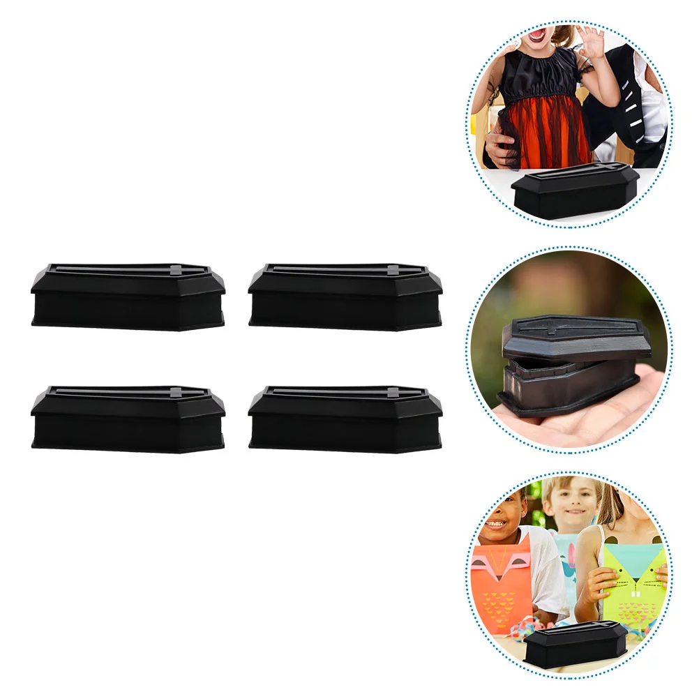 4 Pcs Coffin Model Trick-or-treat Decorations Small Box Adornments Cat Halloween Creepy Black Pvc Funny Prank Prop Props