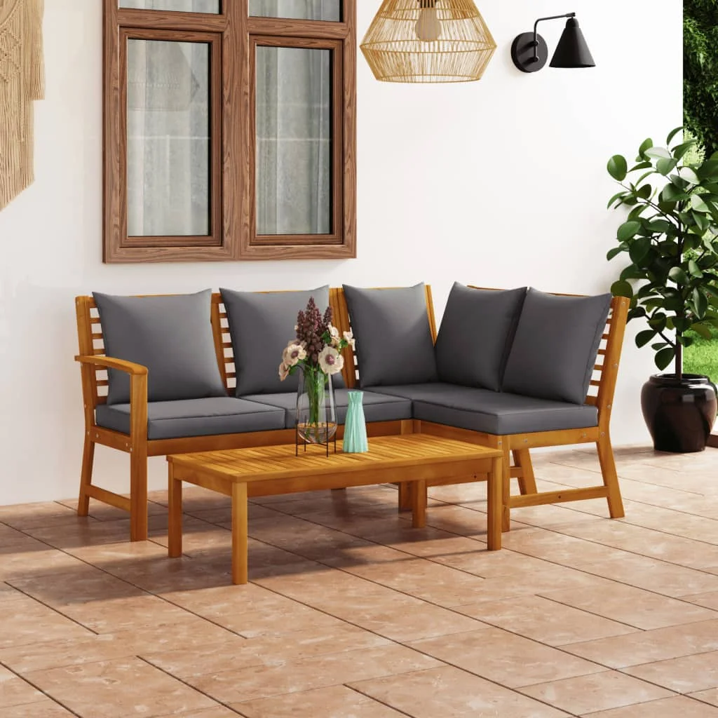 

4 Piece Patio Lounge Set with Cushion Solid Acacia Wood B Outdoor Table and Chair Sets Outdoor Furniture Sets